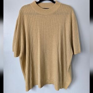 Sag Harbor Vintage Gold Metallic Knit Ribbed Short Sleeve Sweater Top